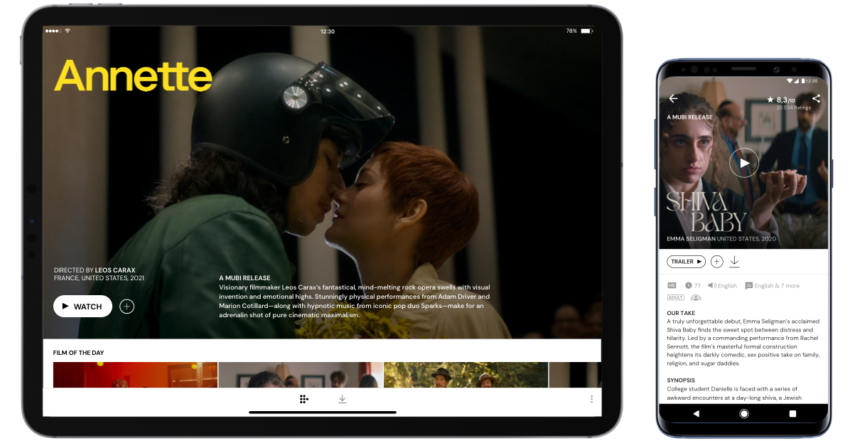 Aplicación MUBI en móviles y tablets